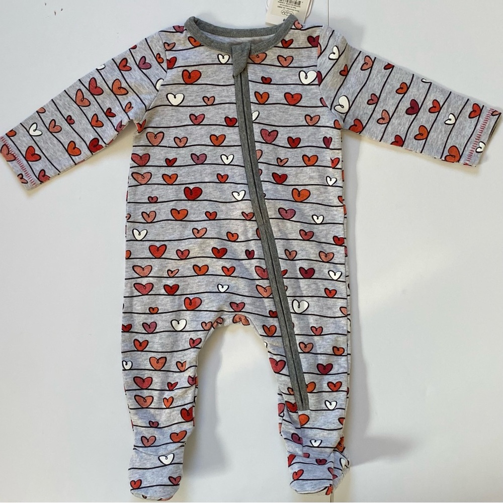 Mud pie Heart Romper 0 3 Months New NWT One Piece Gray Red Pink Valentine’s Day